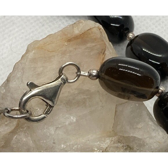 Brown Polished Smoky Quartz Beaded 24'' Necklace Sterling 925 Silver Clasp 130g - Picture 6 of 8